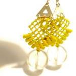 Lace Earrings Hand Painted In Neon Yellow Glow In..