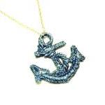 Lace Necklace Hand Dyed - Anchor In Metallic Blue..