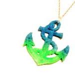 Lace Necklace Hand Dyed - Anchor In Neon Green And..