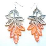 Lace Earrings Hand Dyed - Pearl Orange And Gray..