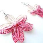 Hand Dyed Lace Earrings - Red / Pink And Champagne..