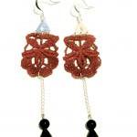 Lace Earrings Hand Dyed - Red Flower With Black..