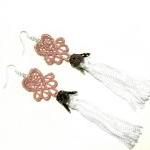Heart Tassel Lace Earrings Hand Dyed - Pink And..
