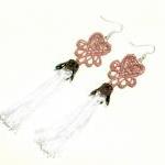 Heart Tassel Lace Earrings Hand Dyed - Pink And..