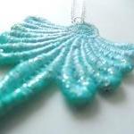 Teal And Sea Foam Green Lace Necklace With Silver..