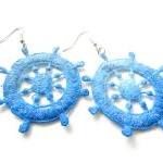 Nautical Blue Lace Earrings Hand Dyed - Summer..