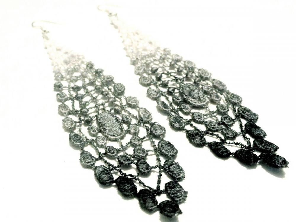 Lace Earrings Hand Dyed - Black Grey White - Customizable Colors - Lace Fashion