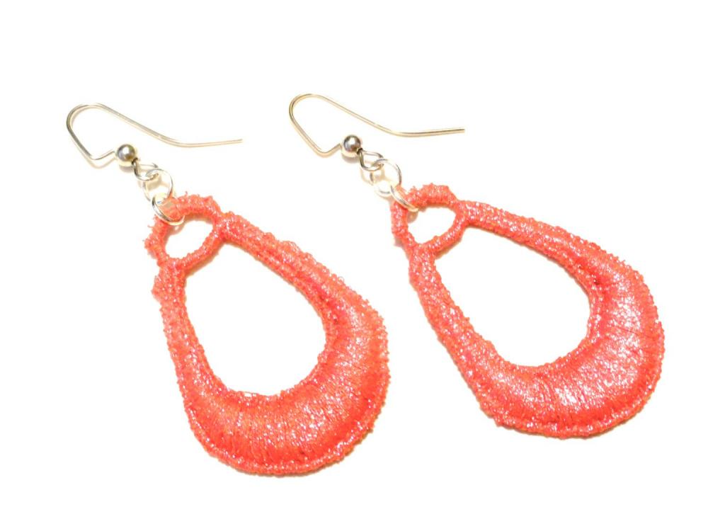 Lace Earrings Hand Dyed - Red Metallic - Customizable Colors - Lace Fashion