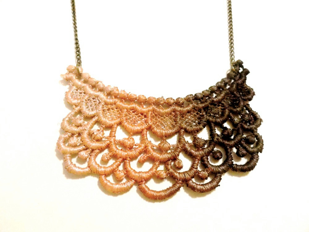Lace Necklace Hand Dyed In Ombre Brown Copper Cream - Customizable Colors