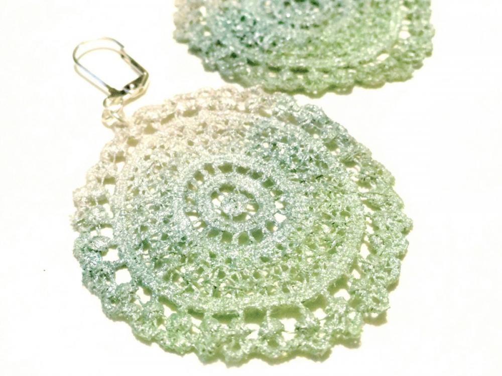 Lace Earrings - Mint Green, Blue And White Metallic Ombre - Customizable Colors - Lace Fashion